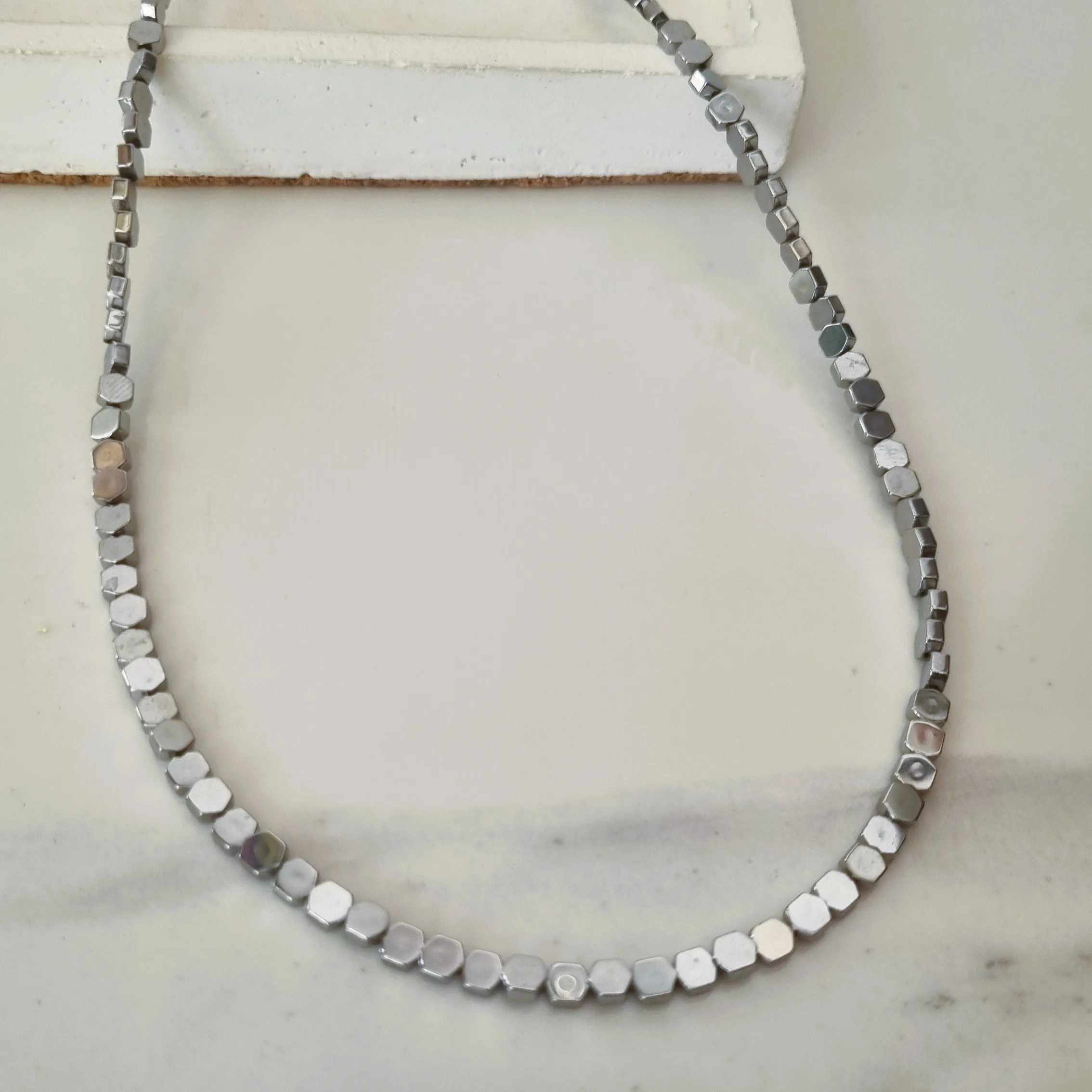 Silver hematite hexagon necklace
